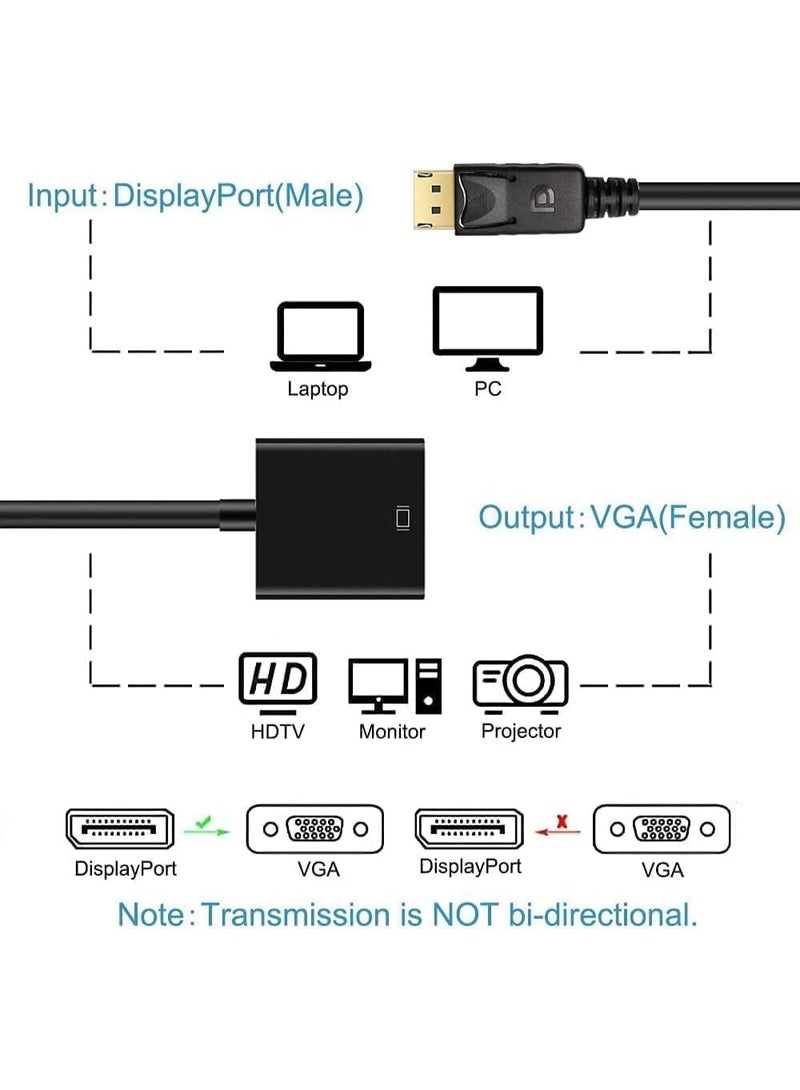 Salab DP to VGA Converter, DisplayPort to VGA Adapter, DP To VGA Male to Female Adapter for DP Port Devices,Computer and Older Generation PC, Black - Image 3